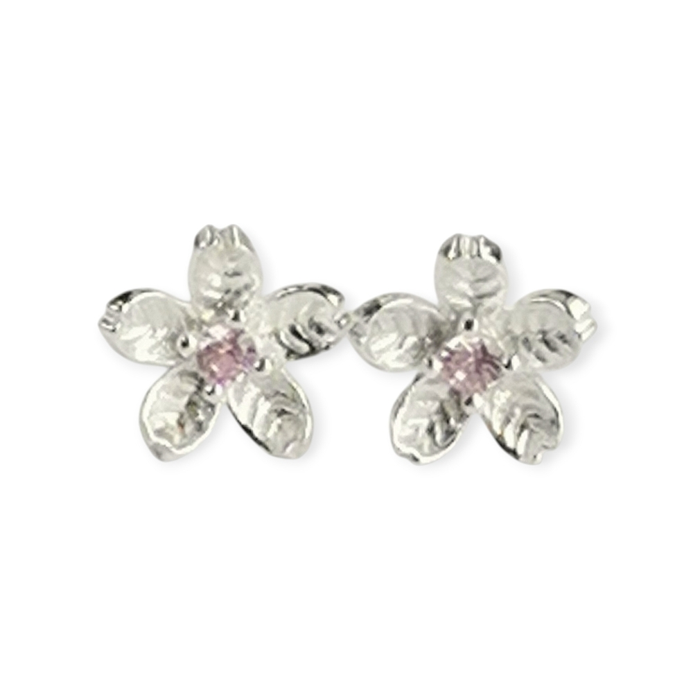 Sterling Silver Cherry Blossom Flower Stud Earrings Pink Topaz 🆕